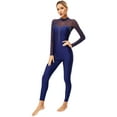 thumbnail image 1 of TiaoBug Womens Gymnastic Leotard Sheer Mesh Full Body Long Sleeve Figure Skating Dance Bodysuit Navy Blue S, 1 of 7