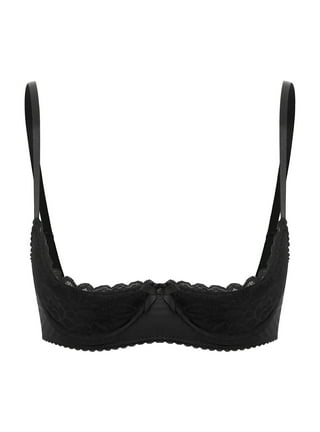 Mufeng Women's Lingerie Set Lace Wireless Unlined Quarter Cup Shelf Bra  with Bikini Briefs Underwear Black 1 L - ShopStyle