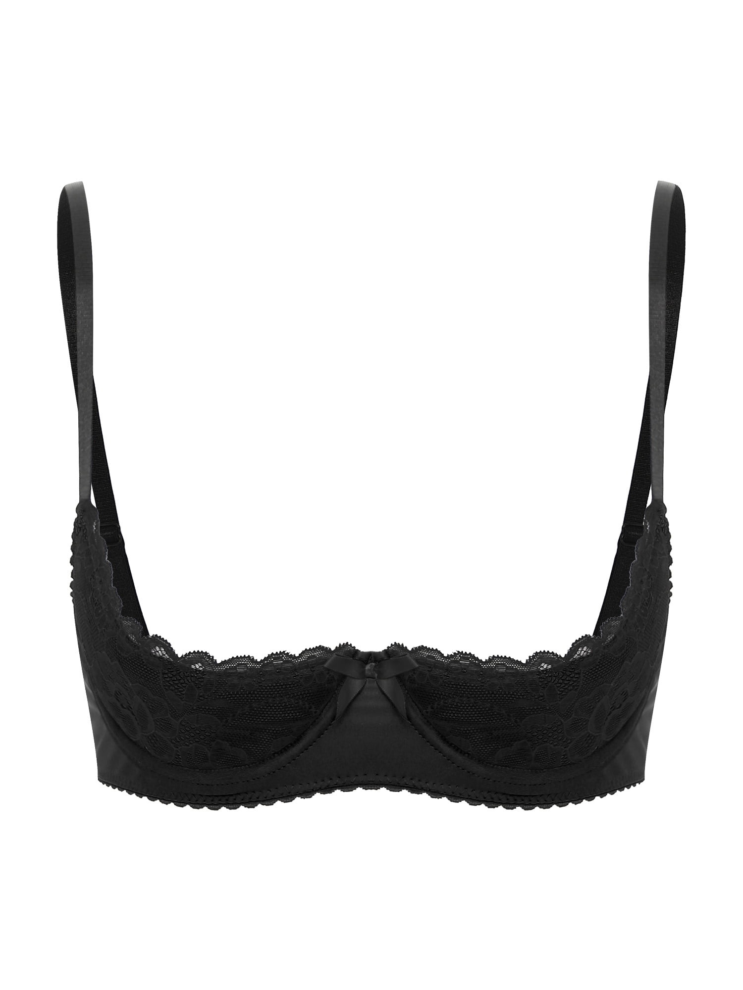 TiaoBug Women's Sexy Lace Quarter Cup Underwired Shelf Bra Tops See Through  Bralette Balconette