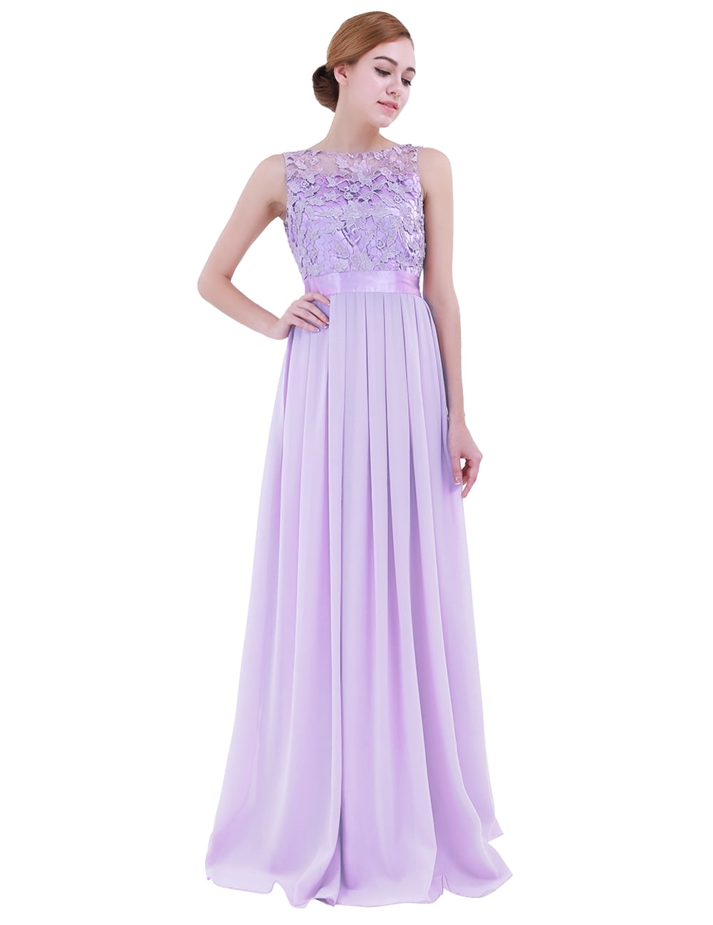 TiaoBug Womens Lace Chiffon Bridesmaid Maxi Dress Sleeveless Wedding Guest  Party Evening Prom Gown Lavender 14 - Walmart.com
