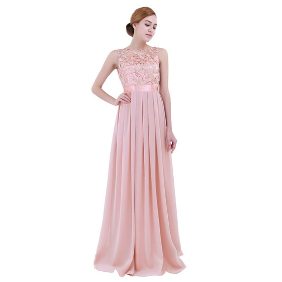 TiaoBug Womens Lace Chiffon Bridesmaid Maxi Dress Sleeveless Wedding Guest Party Evening Prom Gown Pearl Pink 6