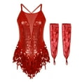 thumbnail image 1 of TiaoBug Womens Latin Modern Jazz Dance Costume Sparkly Sequins Fringe Leotard with Gloves Red XXL, 1 of 7