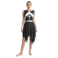 thumbnail image 1 of TiaoBug Womens Liturgical Praise Dance Performance Costume Metallic Color Block Patchwork Dress Black S, 1 of 7