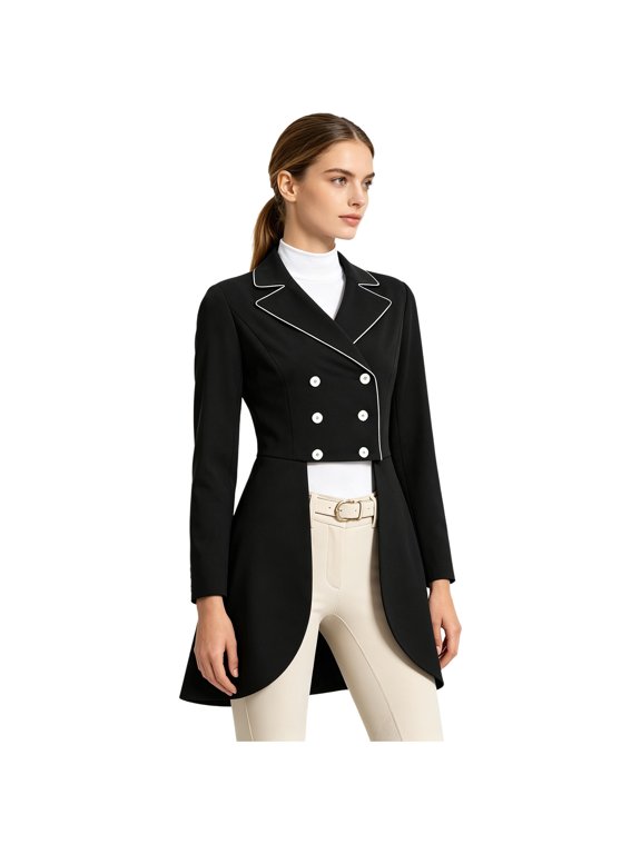 Womens Long Sleeve Double Breasted Tailored Equestrian Show Coat Horse Riding Jacket Black S
