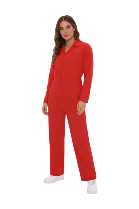 Womens Long Sleeves Coveralls Zipper Jumpsuit Stretchy Utility Work Overalls Mechanic Suit Workwear Red M