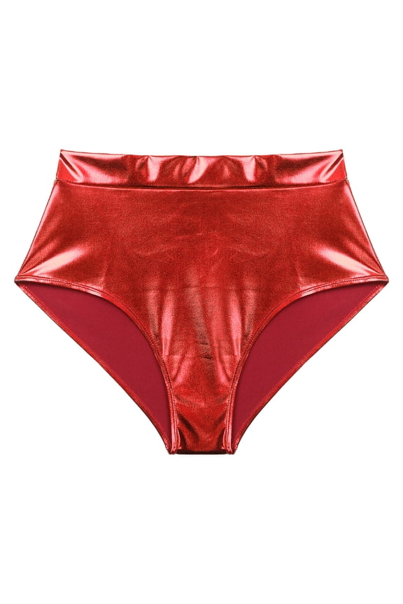 Womens Low Rise Shiny Metallic Booty Shorts Jazz Dance Hot Pants Clubwear Red S