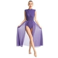thumbnail image 1 of TiaoBug Womens Lyrical Dance Costume Mock Neck Ballet Gymnastic Dance Leotard High-Low Flowy Dresses Purple M, 1 of 7