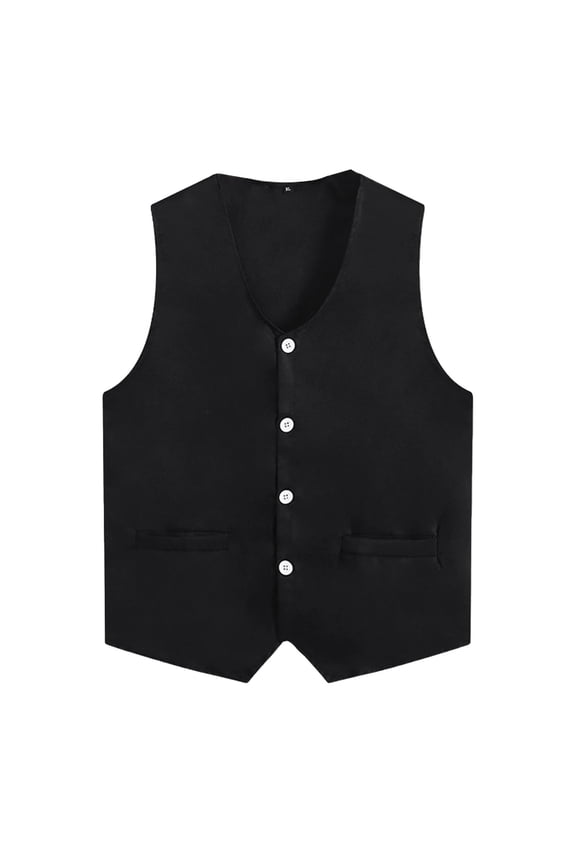 Womens Mens Button Vest Uniform Volunteer Work Uniform Activity Vest Waiter Bartender Waistcoat Black XXL