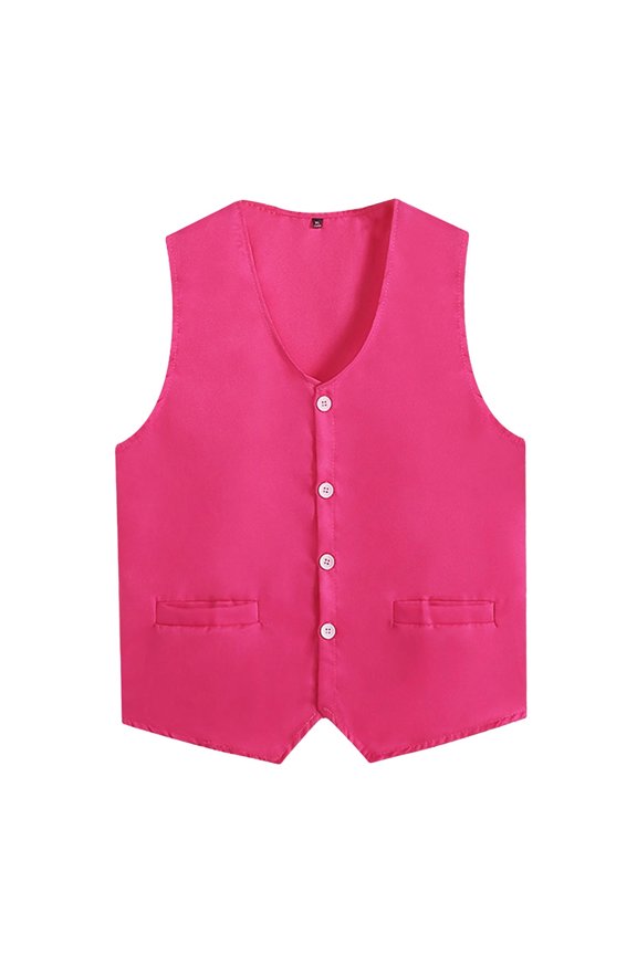 Womens Mens Button Vest Uniform Volunteer Work Uniform Activity Vest Waiter Bartender Waistcoat Hot Pink L