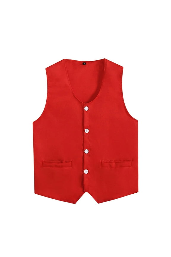Womens Mens Button Vest Uniform Volunteer Work Uniform Activity Vest Waiter Bartender Waistcoat Red XL