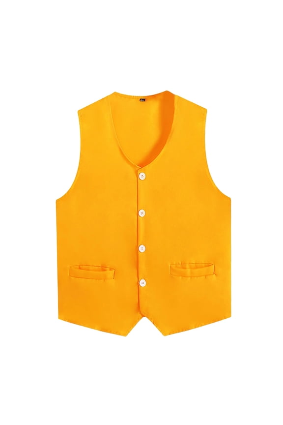 Womens Mens Button Vest Uniform Volunteer Work Uniform Activity Vest Waiter Bartender Waistcoat Yellow 3XL
