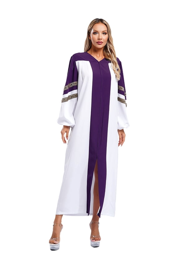 Womens Mens Choir Robe Halloween Pulpit Zipper Robe Jacket Long Sleeve Clergy Gown Purple M