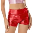 thumbnail image 1 of TiaoBug Womens Metallic Booty Shorts High Waisted Shiny Rave Bottoms Dance Festival Costumes Red XL, 1 of 7