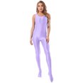 thumbnail image 1 of TiaoBug Womens Oil Sleeveless Bodycon Jumpsuit Sheer Full Body Sport Bodysuit Bodystocking Tight Swimsuit Light Purple M, 1 of 7