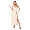 thumbnail image 1 of TiaoBug Womens One Shoulder Ruffle High Split Bodycon Maxi Dress Wedding Evening Party Gown Cocktail Clubwear Champagne M, 1 of 7