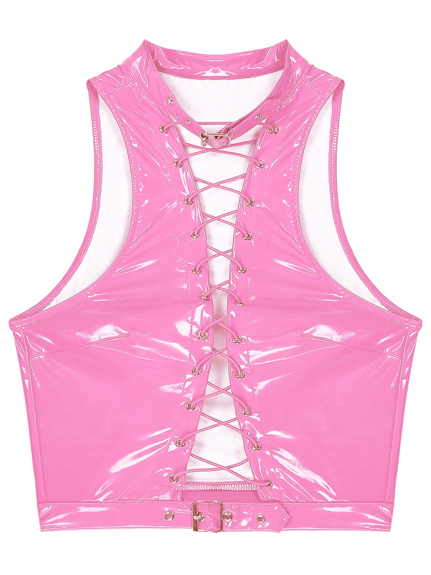TiaoBug Womens PU Leather Vest Sleeveless Crop Corset Top Rave