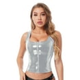 thumbnail image 1 of TiaoBug Womens Patent Leather Camisole Wet Look Zipper Crop Tank Tops Vest Rave Clubwear Silver XXL, 1 of 7