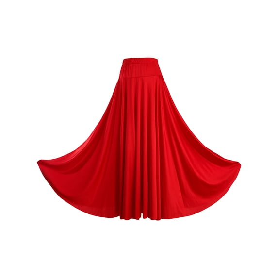 TiaoBug Womens Pleated Folk Maxi Skirt High Waist Solid Color Dance Skirt for Stage Performance Dancing Red 4XL