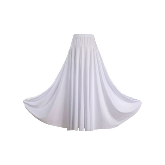 TiaoBug Womens Pleated Folk Maxi Skirt High Waist Solid Color Dance Skirt for Stage Performance Dancing White 5XL