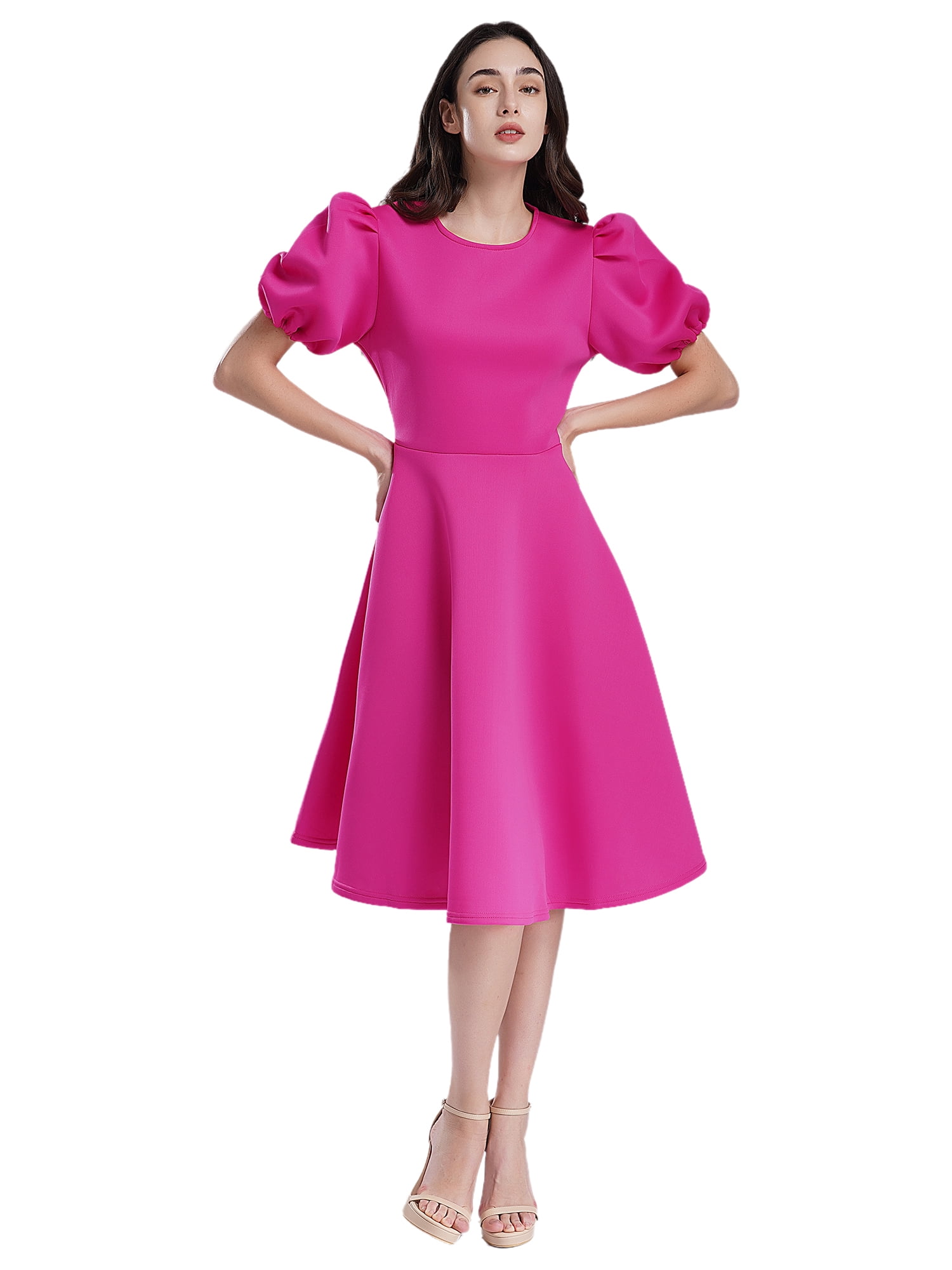TiaoBug Womens Puff Sleeve Party Dress Babydoll A-Line Flared Evening Dress  Formal Prom Gown Hot Pink S - Walmart.com