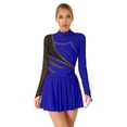 thumbnail image 1 of TiaoBug Womens Rhinestone Figure Ice Skating Dress Mesh Long Sleeve Leotard Tutu Dress Lyrical Dancewear Royal Blue S, 1 of 7