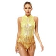 thumbnail image 1 of TiaoBug Womens Sequins Latin Jazz Dance Tassel Leotard Bodysuit Dress Fringed Ballroom Dancewear Gold XL, 1 of 7