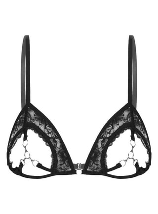 CHICTRY Womens Sheer Lace 1/4 Cups Bra Tops Open Cups Underwire Push Up  Brassiere Lingerie A Black XXL