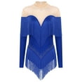 thumbnail image 1 of TiaoBug Womens Shiny Rhinestones Leotard Tassel Fringe Latin Jazz Modern Dance Performance Wear Blue XL, 1 of 5