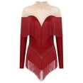 thumbnail image 1 of TiaoBug Womens Shiny Rhinestones Leotard Tassel Fringe Latin Jazz Modern Dance Performance Wear Burgundy L, 1 of 7