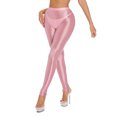 thumbnail image 1 of TiaoBug Womens Silk Oil Glossy Stirrup Leggings High Waist Pantyhose Gym Yoga Pants Trousers Pink XL, 1 of 6