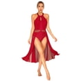 thumbnail image 1 of TiaoBug Womens Sleeveless Mesh Sheer Ballet Dance Dress Flowy Wrap Skirt Leotard Modern Lyrical Dance Costume Burgundy XXL, 1 of 6