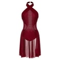 thumbnail image 1 of TiaoBug Womens Sleeveless Mesh Splice Leotard Figure Ice Skating Dress Lyrical Modern Dance Costume Burgundy XXL, 1 of 7