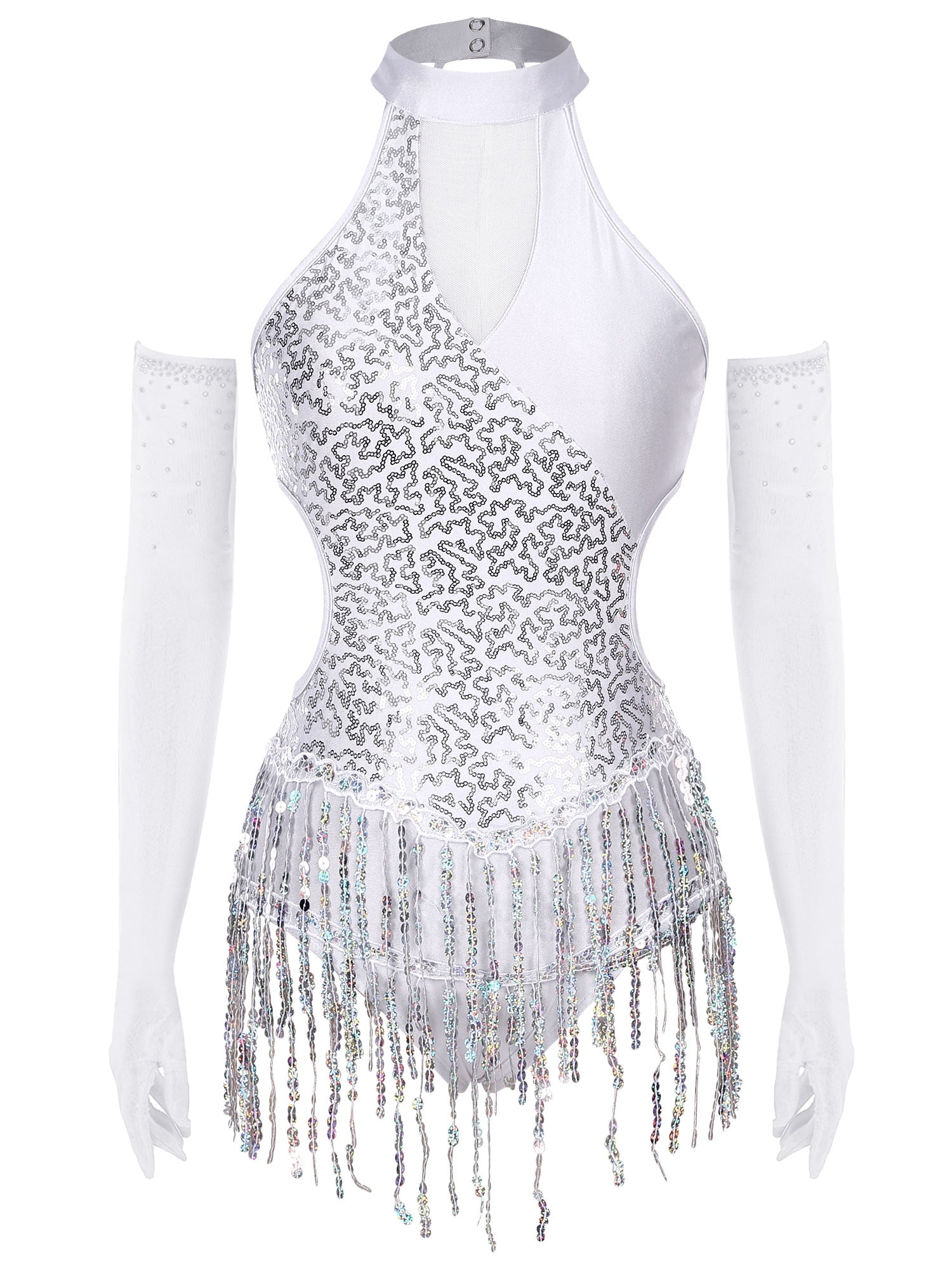 Dance Salsa Latin Dance Dress Rhinestone Fringed Tassel Split Joint Women S Performance Training Long Sleeve High Spandex Tulle P9489584
