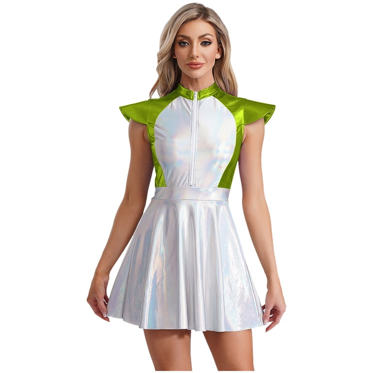 TiaoBug Womens Space Alien Costume Glitter Astronaut Robot Cosplay Outfit  Flared A-line Mini Dress Green XXL - Walmart.com
