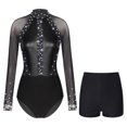 thumbnail image 1 of TiaoBug Womens Sparkling Rhinestones Gymnastics Leotards with Shorts Dance Outfits Figure Skating Unitards Black M, 1 of 7