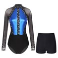 thumbnail image 1 of TiaoBug Womens Sparkling Rhinestones Gymnastics Leotards with Shorts Dance Outfits Figure Skating Unitards Royal Blue L, 1 of 6