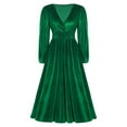 thumbnail image 1 of TiaoBug Womens Velvet Midi Dress V Neck Long Sleeve Flowy Evening Party A-Line Dresses Green XL, 1 of 7