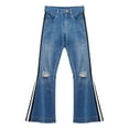thumbnail image 1 of TiaoBug Youth Girl Flared Jeans Pants Ripped Denim Bell Bottoms High Waist Casual Trousers Blue 6, 1 of 7
