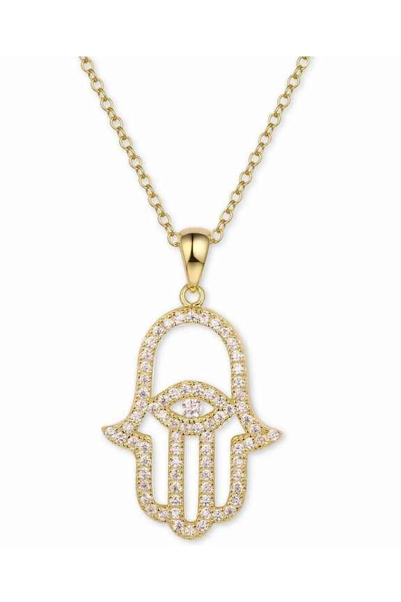 Tiara Cubic Zirconia Hamsa Hand 18" Pendant Necklace in Sterling Silver