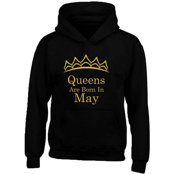 Tiara Queens Are Born In May Gold Printed Hoodie Birthday Gift Black Small