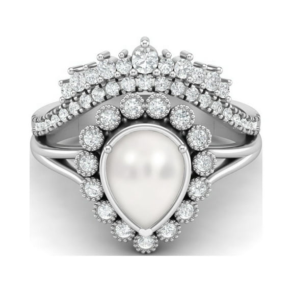 Tiara Ring 925 Sterling Silver 1.66 Cts Pear Shape Pearl Gemstone Solitaire Wedding Crown Valentines Day Gifts Ring for Women