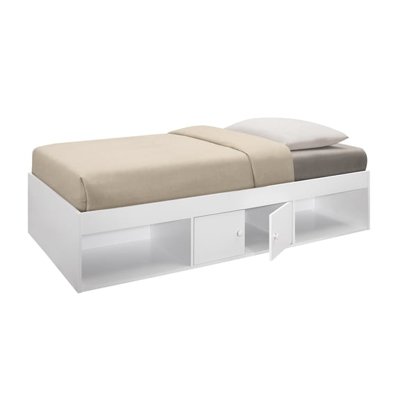 Tiara Twin Size Storage Platform Bed, White Wood Finish