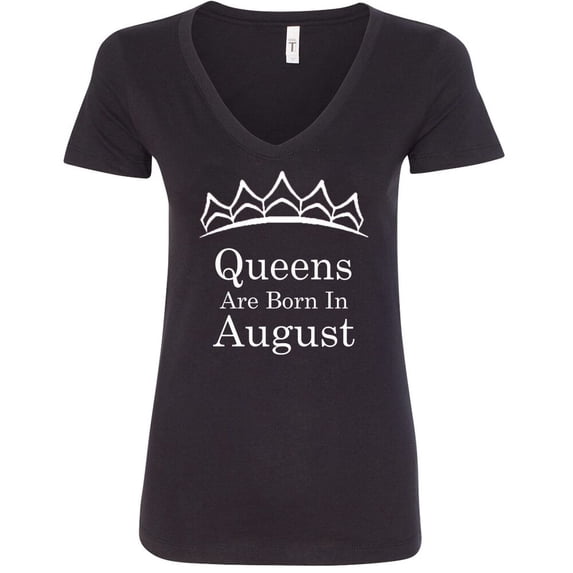 Tiara WHITE Queens Are Born In August Print VNECK shirt Lady Tee Birthday Gift Color Black Small