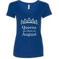 thumbnail image 1 of Tiara WHITE Queens Are Born In August Print VNECK shirt Lady Tee Birthday Gift Color Navy Blue Small, 1 of 2