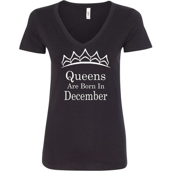 Tiara White Queens Are Born In December V Neck Shirt Lady Tee Birthday Gift Outfit Color Black Small