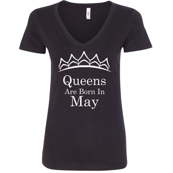 Tiara White Queens Are Born In May V Neck Shirt Birthday Gift Lady Tee Color Black Small