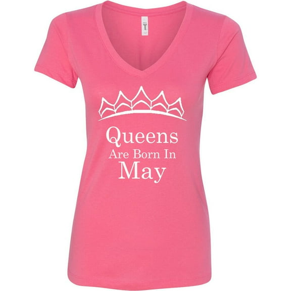 Tiara White Queens Are Born In May V Neck Shirt Birthday Gift Lady Tee Color Pink X-Large