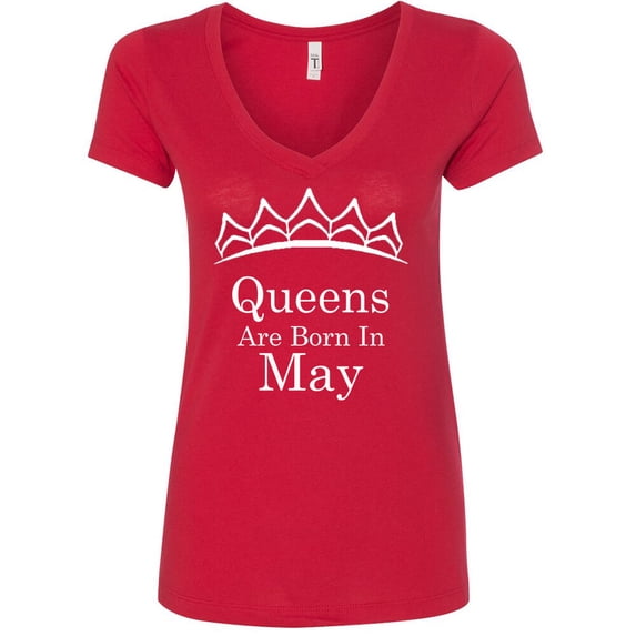 Tiara White Queens Are Born In May V Neck Shirt Birthday Gift Lady Tee Color Red Small