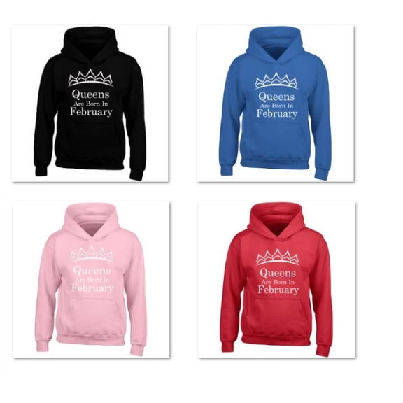 Tiara Women Queens Are Born In February Printed Hoodie Birthday Gift Sweatshirt Soft and Comfy Hoodie, Lightweight Hoodie Color Pink X-Large