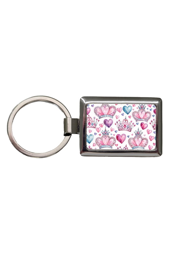 Tiaras Crowns Royalty Hearts Watercolor Metal Rectangle Keychain